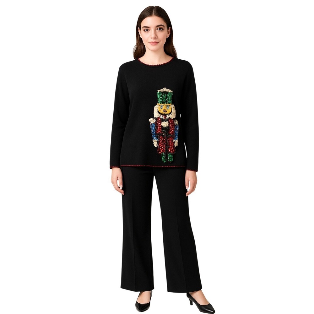 The Quacker Factory Women's‎ Sweater Sequin Nutcracker Black Knit Holiday 1x
